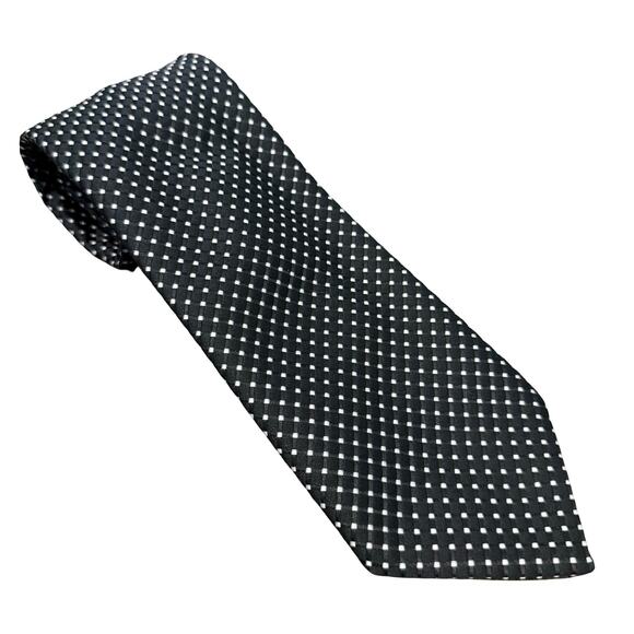 Vintage 80s Givenchy Gentlemen Paris Black White Polka Dot Polyester Necktie Tie - Picture 1 of 10